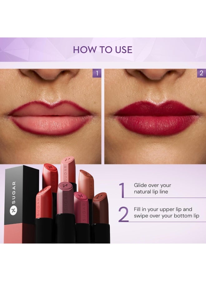 SUGAR Cosmetics Glide Peptide Serum Lipstick with Hyaluronic Acid & Vitamin E | Velvet Matte Finish | Long Lasting & Pigmented | 1 Swipe Full Coverage | 4.2gm - 06 Moscow Mulberry - Image 3